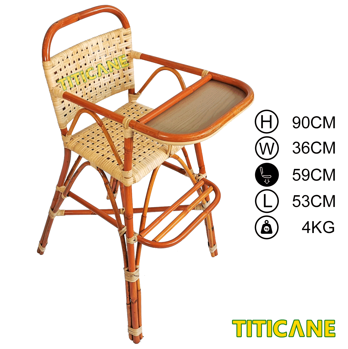 TITICANE Baby Feeding Chair [ Tray ] [ Kerusi Makan Bayi ] [ Rattan Dahan ]